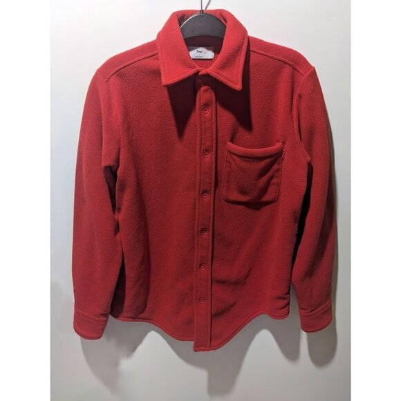 Aritzia Tna | Polar Button-Up Micro Fleece Shirt in Red - Picture 2 of 9